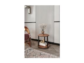 Sohvapöytä Kirjahylly 2-kerroksinen pyöreä - pähkinäpuu