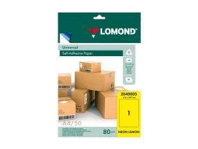Lomond Itseliimautuva paperi Universal-tarrat, 1/210x297, A4, 50 arkkia, sitruuna-neoni