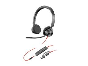 POLY Blackwire 3325 langalliset stereokuulokkeet, 3,5 mm:n liitäntä, USB-C/A-sovitin, musta