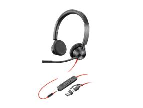 POLY Blackwire 3325 Stereo MS Teams langalliset kuulokkeet, 3,5 mm liitin, USB-C/A adapteri, musta