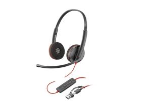 Poly Blackwire 3220 langalliset stereokuulokkeet, USB-C, USB-C/A-sovitin, musta