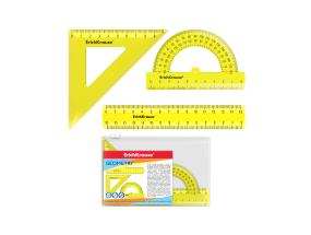 Viivainsetti (kolmio, viivain ja malli) neonkeltainen ERICH KRAUSE