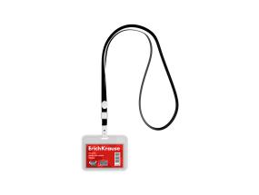 Korttiteline ERICH KRAUSE 85x54mm vaakasuora musta kaulanauhalla