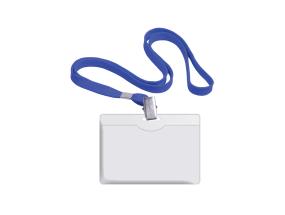 Nimikyltin pidike 58x90mm FOROFIS vaakasuora kaulanauhalla sinisellä