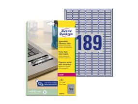 Tarratarra hopeasta polyesterikalvosta AVERY Zweckform 25,4x10mm 189 arkilla 20 arkin pakkauksessa (L6008-20)