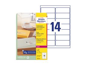 Tarratarra läpinäkyvästä polyesterikalvosta 99,1x38,1 mm AVERY L7563-25 arkkia pakkauksessa