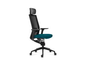 Työtuoli EVORA Plus aktiivinen työtuoli niskatuen sinisellä (bensiini) kankaalla