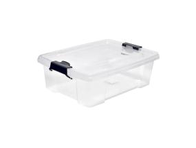 Läpinäkyvä säilytyslaatikko lukittavalla kannella 450x340x205mm 22L