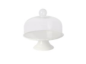 Kakkulautanen jalassa SOFIA, D28xK9,5/27cm, lasikupulla, valkoinen