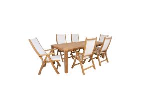 Ruokapöytäsarja BALI pöytä 220x100xH75cm, 6 tuolia 60x70xH110cm, tiikkipuu