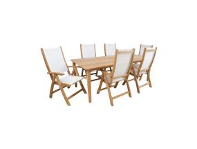 Ruokapöytäsetti MALDIVE pöytä 220x100xH75cm, 6 kokoontaitettavaa tuolia 60x70xH110cm, tiikkipuuta
