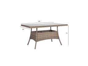 Pöytä TOSCANA 140x80xH73cm, beige, alumiini, muovipunos, lasi