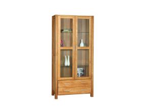 Vitriinikaappi CHICAGO NEW, jossa 2 lasiovea ja 2 laatikkoa, 91x40xH190cm, puu: tammiviilu/MDF, väri: luonnonväri, öljytty puu