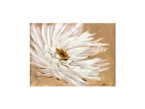 Öljymaalaus 90x120cm, valkoinen kukka beigellä taustalla