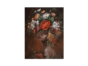 Öljyvärimaalaus 90x120cm, Nainen kukkien kanssa