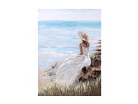 Öljyvärimaalaus 90x120cm, nainen rannalla