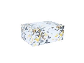 Pahvilaatikko DIANA-1 kannellinen 37,5x29xH16cm, perhosia valkoisella pohjalla
