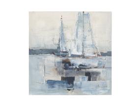 Öljyvärimaalaus 100x100cm, purjeveneet merellä