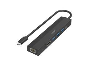 Hama USB-C Hub, 3x USB-A 3.2 Gen 1, USB-C, HDMI, LAN, musta - USB-jakaja