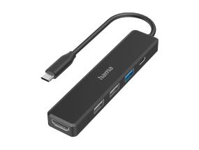 Hama USB-C Hub, 3x USB-A, USB-C, HDMI, musta - USB-jakaja