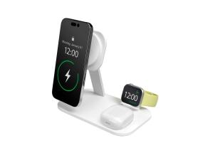 Puro Mag Station 3-in-1 Desk Stand, MagSafe, Qi2, valkoinen - Latausteline, MagSafe, Qi2, valkoinen - Latausteline