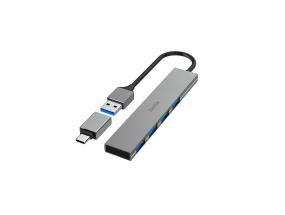 HAMA USB Hub, 4x USB 3.2 Gen 1, USB-C-sovitin, harmaa - USB-jakaja