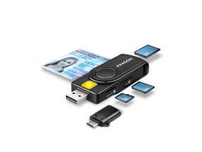 AXAGON CRE-SMP2A, USB-A, USB-C, muistikortinlukija, musta - henkilökortin lukija