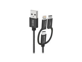 SBS USB / Micro USB, USB-C, Lightning, musta - USB-kaapeli