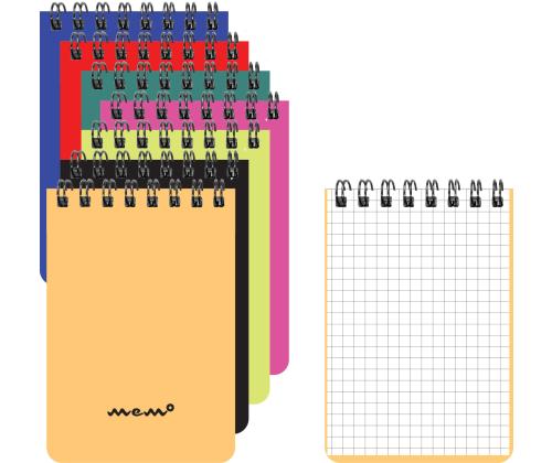 Muistilehtiö kierresidottu A7 MEMO neliö 60 sivua värivalikoima