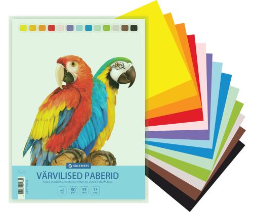 Väripaperi A4 80g 13 väriä 35 arkkia pussissa, jossa on annostelija