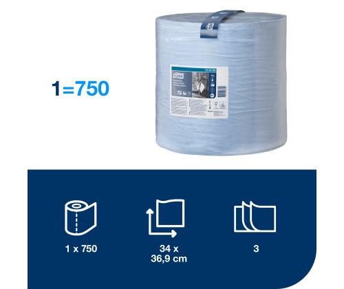 Teollisuuspaperi rullassa TORK Advanced 440 W1 255m 3-layer blue (130080)