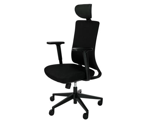 Toimistotuoli SUN-FLEX EB 250605, jossa on pääntuki, tavalliset käsinojat/kankainen Onyx Black+musta alum. alumiini. jalustasta