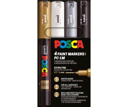 Väritussi UNI Posca PC1M 0,7 mm (musta, valkoinen, hopea, kulta)