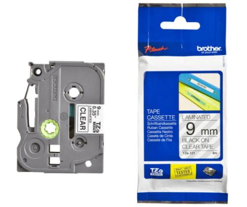 Kleepkirjalint/markeerimislint BROTHER TZE-121 9mm must/läbipaistev