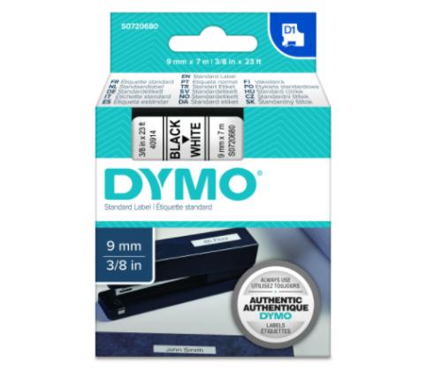 Kleepkirjalint/markeerimislint DYMO 40913 9mm x 7m must/valgel