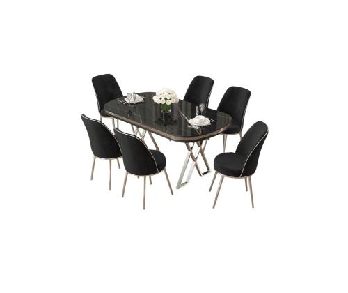 Tuolikokonaisuus Lai - Musta marmori, kromi, musta