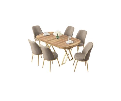 Huonekalusarja tuolit Lai - vaalea pähkinäpuu, kulta, cappuccino