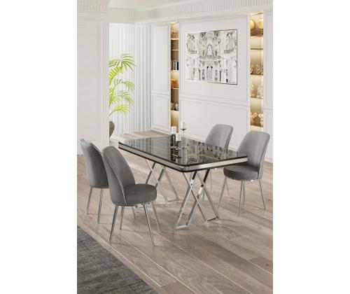 Tuoliryhmä Vals - Musta marmori, kromi, harmaa