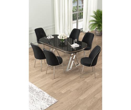 Tuolikokonaisuus Lai - Musta marmori, kromi, musta