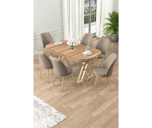 Huonekalusarja tuolit Lai - vaalea pähkinäpuu, kulta, cappuccino