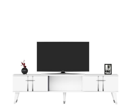 TV-pöytä Asel - Valkoinen, Hopea