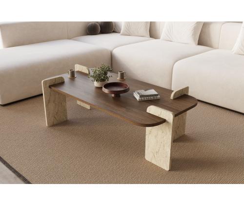 Sohvapöytä Leapiri - Pähkinä, Travertiini