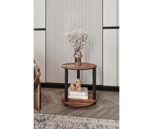 Sohvapöytä Kirjahylly 2-kerroksinen pyöreä - pähkinäpuu