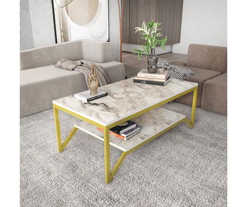 Sohvapöytä Flora - Kulta, Valkoinen