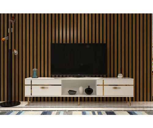 TV laud Line - Valkoinen, kultainen