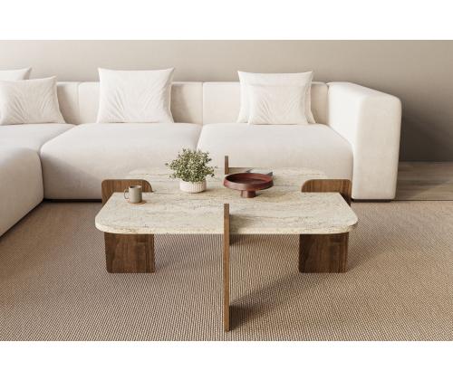 Sohvapöytä Poalla - Travertiini, pähkinäpuu