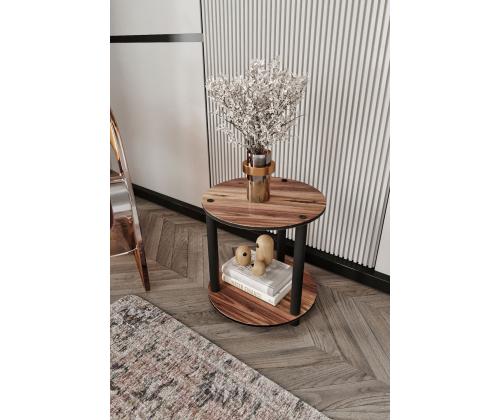 Sohvapöytä Kirjahylly 2-kerroksinen pyöreä - pähkinäpuu