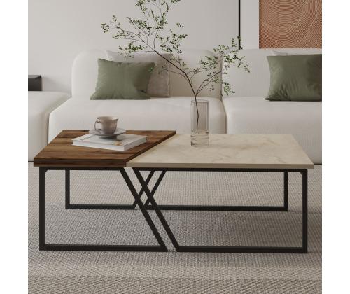 Sohvapöytä Verona P0024623 - Travertiini, Pähkinäpuu Rustic Walnut