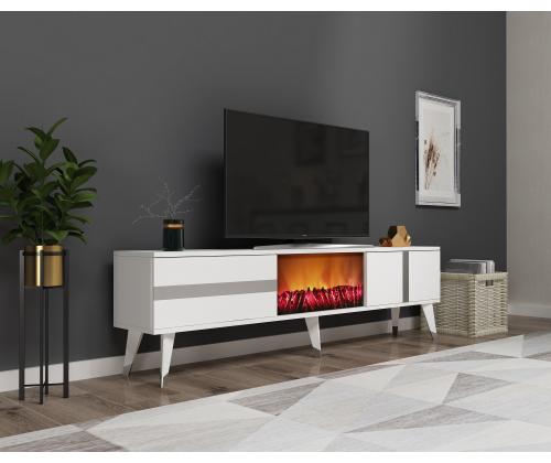 TV-pöytä Vania takka - Valkoinen, hopea