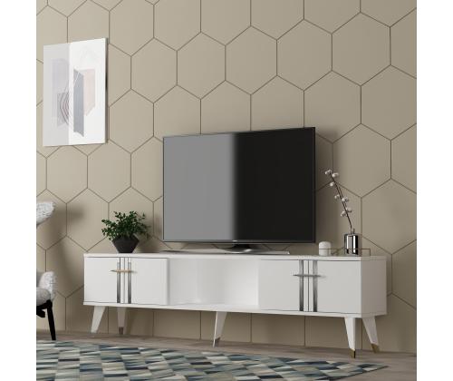 TV-pöytä Asel - Valkoinen, Hopea